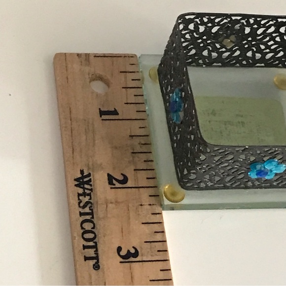 Ornate Filigree Metal Silver Tone/Rhinestones & Glass Small Trinket Jewelry Box - Picture 15 of 15